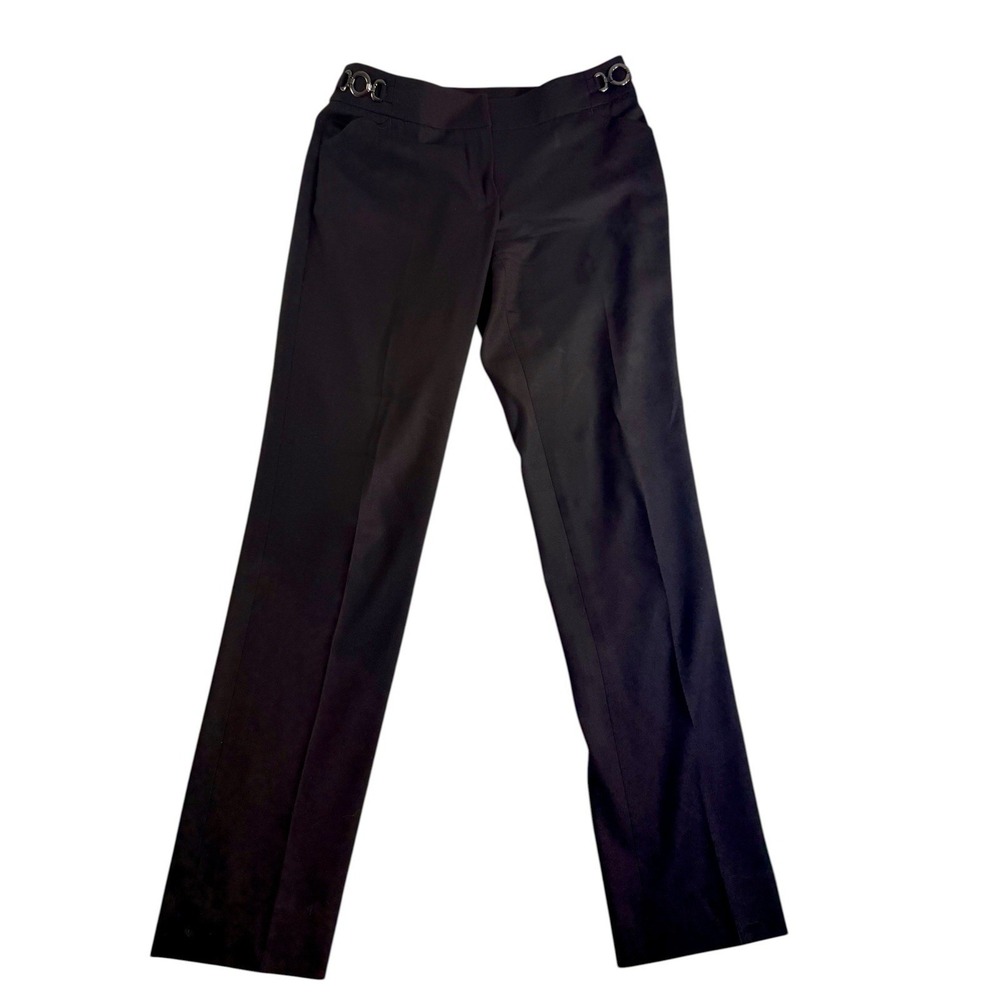 Per Se Dress Pants Women 2 Black Wool Silver Ring Detail Trousers